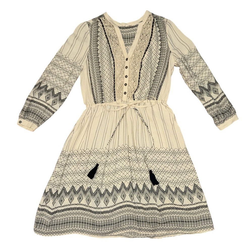 Floreat Anthropologie beige black bohemian Aztec crochet dress women’s size 2